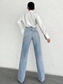 SHEIN Tall Tall High Waist Casual Straight Jean Jeans For Women Women Jeans High Waisted  Women S Summer Clothes - Medium Wash - View 2