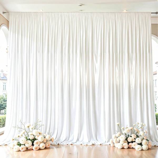 1/2 件白色缎面背景窗帘，适用于婚礼生日装饰，多种尺寸纯色背景窗帘，适用于摄影生日订婚婚礼派对装饰，仪式舞台装饰，适用于客厅、办公室家居、卧室装饰、家居装饰，（无杆）返校情人节