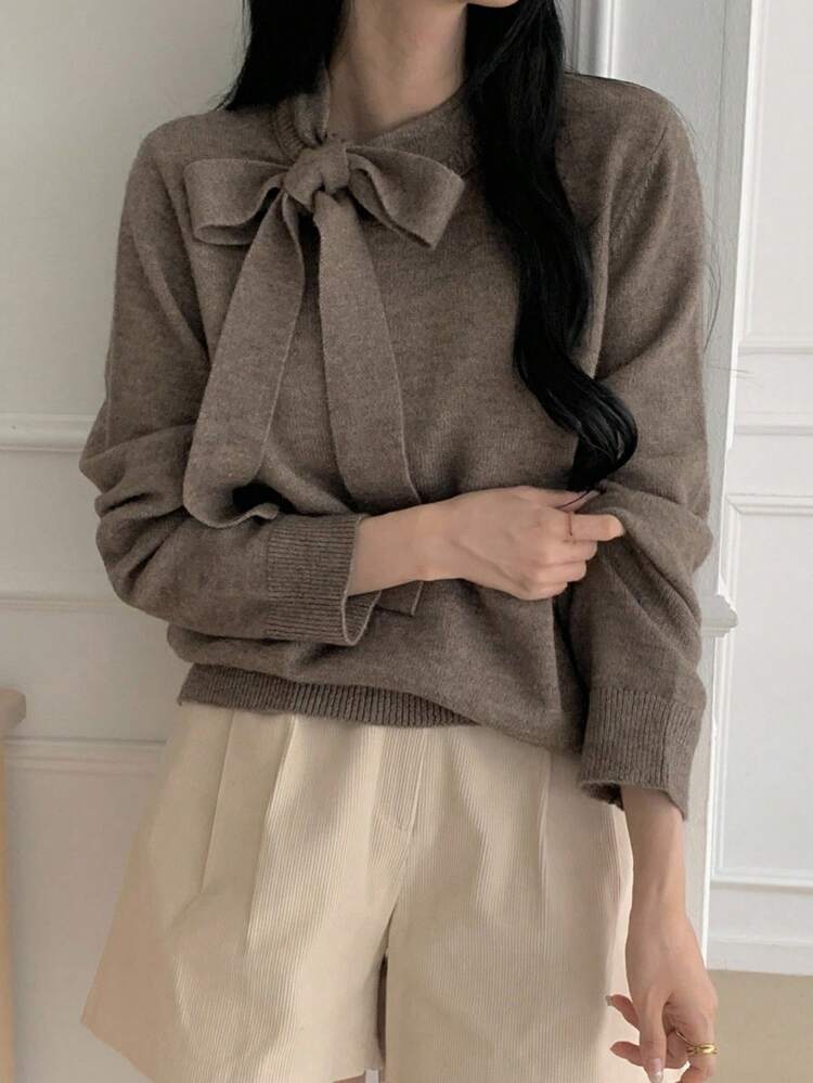 New Arrival Solid Color Casual Bowknot Knot Decor Women Sweater, Autumn,Fall Women Clothes