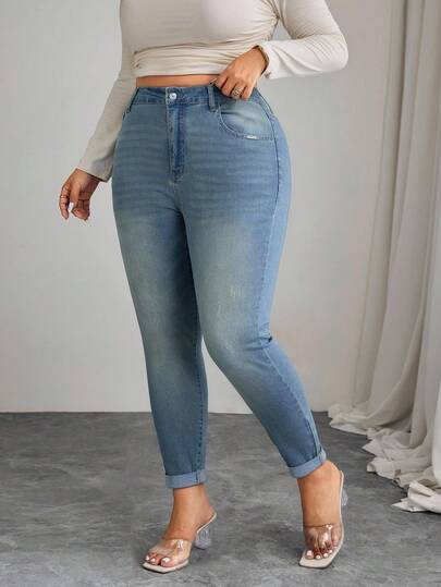 Elenzga Plus Size Women's Fashion Casual Washed Skinny Pants