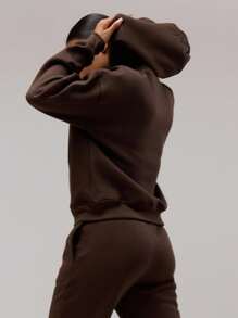 Musera Sport Áo khoác thể thao có khóa kéo Jersey, logo, áo hoodie năng động, trang phục tập gym, Padel Fitness, Desert Runner Fitness - Cà phê nâu - Xem 3