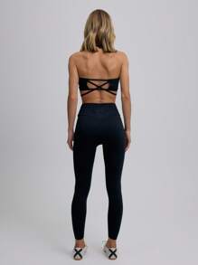 Musera Sport Bộ đồ thể thao gồm áo bra thể thao cổ yếm khoét eo và quần legging, thích hợp cho tập luyện thể dục, tập gym hoặc trở lại trường học. - màu đen - Xem 3
