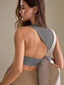 Eassivo Women's Backless Yoga Crop Top, Casual Versatile Short Fitness Sports Tank Top