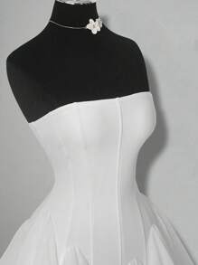 SHEIN ICON Women's Spring And Summer Elegant Sweet Sexy Ballet Style Dance Party Dress With Multi-Layer Asymmetrical Ruffle Stitching White Tube Top With Panties Mini Dress - White - View 6