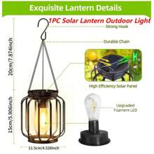 SHEIN 1PC Solar Lantern Outdoor Light, Upgraded Metal Solar Lantern Light, IP65 Waterproof Decorative Pagoda Light, Brighter Hanging Solar Pendant Light, Suitable For Yard, Garden, Patio, Pathway Decoration