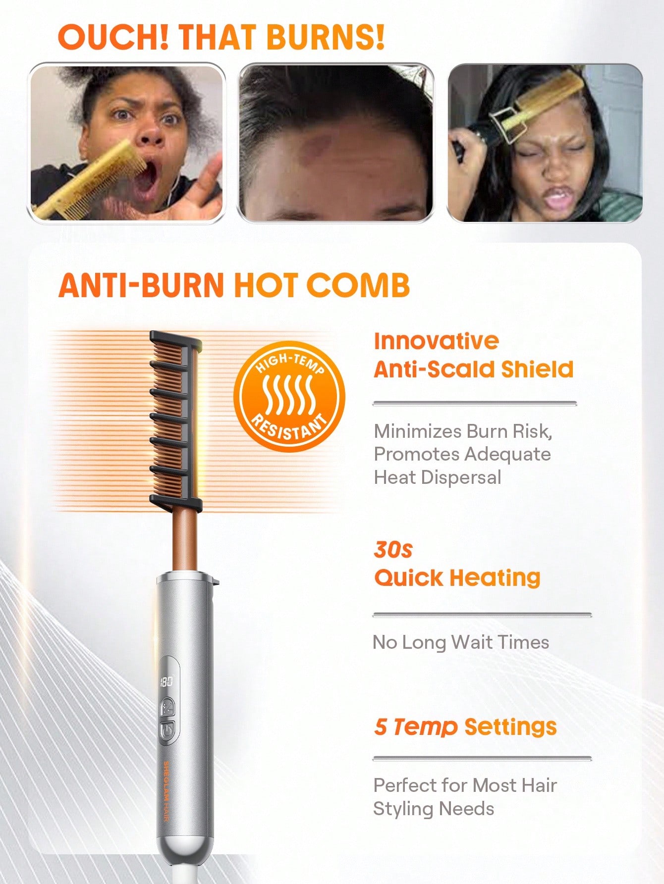 Anti-Burn Hot Comb - US Plug 2
