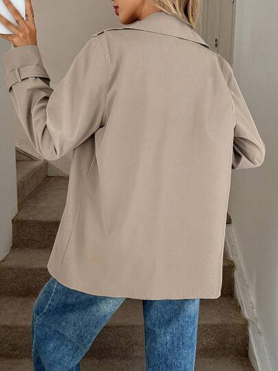 Easowa Khaki Casual Women's Trench Coat With Lapel Collar And Pockets In Regular Length Oversized Women Fall Neutral