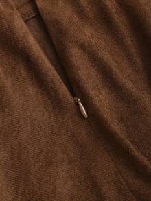 Sweetra 女式仿麂皮纯色半身裙（配腰带） - 棕色 - 查看 4