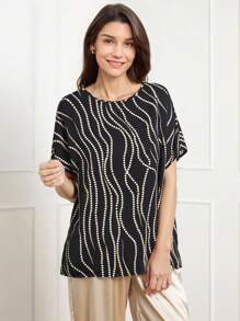 Miaspire 女士波尔卡圆点印花蝙蝠翼短袖休闲衬衫 - 彩色 - 查看 8