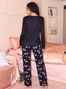 可爱考拉印花女士长袖上衣长裤睡衣套装，秋季甜梦睡衣套装，秋冬服装