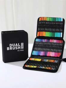 SHEIN 168/120/100/80/72/60/48/36 PCS Double Tip Marker Pen Set Washable Brush Pen Art Supplies No Bleed Through Paper Waterproof Vibrant Colors Professional Artist Markers DIY Graffiti Drawing Tools Sketching Coloring Set Perfect Gift For Back To School Art Collection - Multicolor - View 12