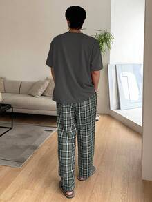 DAZY Quần kẻ caro xám và áo phông nam phù hợp với trang phục thường ngày ở nhà, đồ ngủ xuân/hè - Màu xám đen - Xem 4