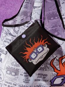 Nick 90s | SHEIN 1 túi mua sắm gấp gọn bằng polyester họa tiết hoạt hình, túi tote có kèm túi nhỏ đính kèm chuỗi hạt - Nhiều màu - Xem 5