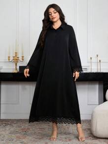 SHEIN Najma Vestido largo modesto y cómodo con bordados y patchwork para mujer de talla grande