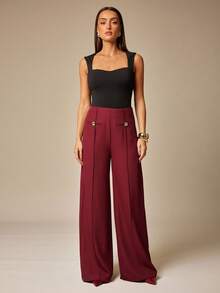 Silquee Women's Solid Color Straight High Waist Casual Versatile Suit Pants Burgundy In Fall/Winter - Burgundy - View 2