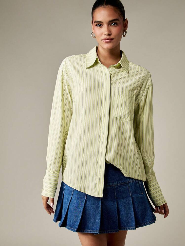 MISSGUIDED オーバーサイズ ストライプ柄 シャツ 春 カジュアル オフィス ビジネス カラー 長袖 縦柄 クラシック プロフェッショナル ブラウス レディース クリスマス