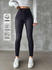 EURMUSE 97%纯棉修身高腰牛仔裤