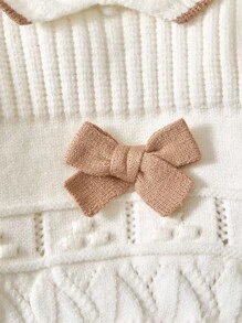 2 件套女婴针织毛衣和裤子套装，长袖，蝴蝶结装饰，象牙白，柔软面料，适合日常、户外、旅行、度假、居家、日托、儿童玩耍 - 白色 - 查看 4