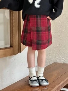 DAZY Young Girls Plaid Korean Style Versatile Autumn/Winter Skirt - Rose Red - View 5