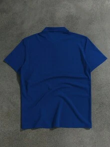 Calvornis Men's Letter Printed Short Sleeve Casual Commuter Polo Shirt - Blue - View 2