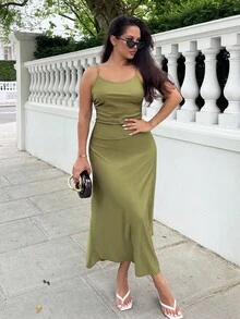 NegzBox Váy xòe nhún eo - xanh quân đội - Xem 1