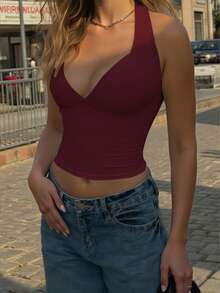 Zyxie Women's Fashion Casual Sexy Solid Color Halter Backless Tank Top