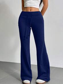 EURMUSE Drawstring Waist Flare Leg Sweatpants - Royal Blue - View 3