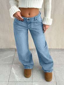 EURMUSE LOW WAIST BAGGY LOOSE STRAIGHT LEG JEAN - Baby Blue - View 5