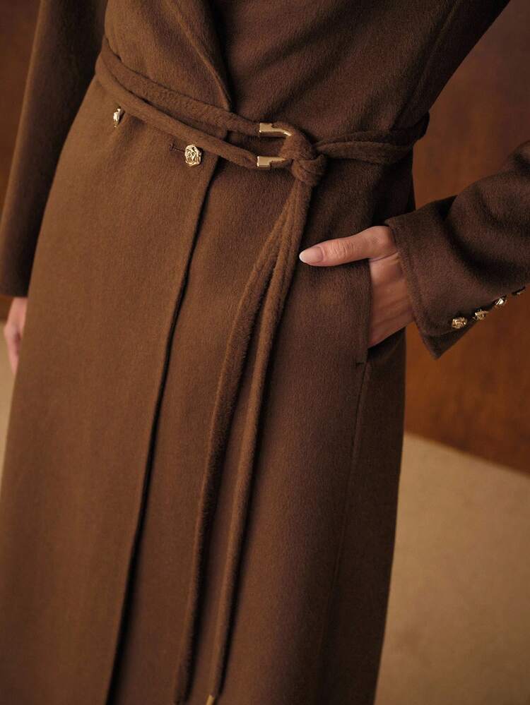 WOOL DOUBLE BREASTED BELTED OVERCOAT FOR AUTUMN & WINTER
