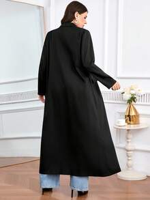 Modelyn 大码纯色翻领插肩袖时尚百搭单排扣夹克 - 黑色 - 查看 4