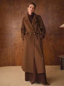 MOTF PREMIUM WOOL DOUBLE BREASTED BELTED OVERCOAT FOR AUTUMN & WINTER