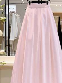 Franclia Women's Solid Color Elegant A-Line Pleated Skirt, Suitable For Commuting - Pink - View 3