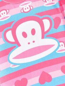 Paul Frank X SHEIN 2pcs/Set Young Girl Cartoon Pattern Crew Neck Long Sleeve Top And Pants Snug Fit Pajamas Set - Multicolor - View 6