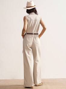 Bohemela BOHO Vintage Casual Solid Color Ripped Woven Sleeveless Jumpsuit For Women - Apricot - View 7