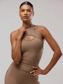 Musera Sport 运动镂空细节背心 跑步运动健身服 沙漠跑者健身 - 巧克力棕 - 查看 7