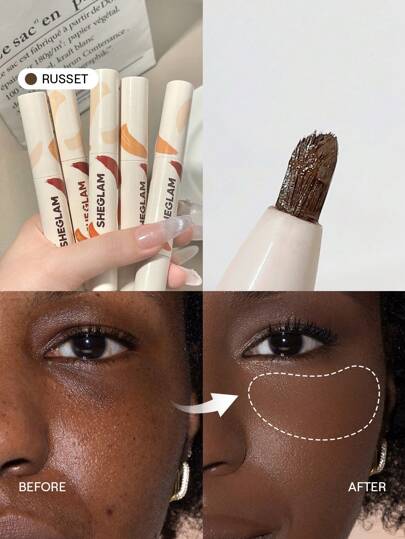 SHEGLAM كريم إخفاء العيوب Perfect Skin High Coverage Concealer-Russet 20 Shades Liquid Concealer Brush Moisturizer Weightless All-Day Hydrate Concealer Makeupكريم إخفاء العيوب كونسيلر علامة تجارية جمال مكياج ميكب مستحضرات تجميل للنساء الفتيات مثالي لفصل الشتاء الربيع مثالي ل- Y2K أزياء أنيقة رمضان هدية حفلة جاهز أفضل لون