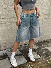 EURMUSE Damen Einfarbige Lässige Jeans Shorts - Helle Waschung - Übersicht 3