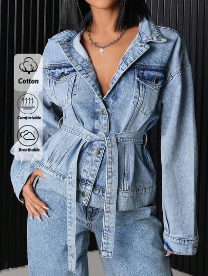 EURMUSE Flap Pocket Button Front Denim Jacket