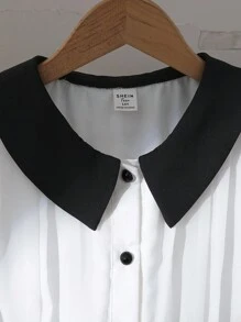 SHEIN 少女拼色领口无袖褶皱半拉链连体裤 - 白色 - 查看 4