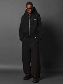 SUMWON 简约休闲短款拉链连帽衫 - 黑色 - 查看 4