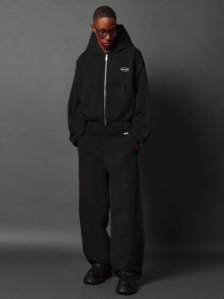 SUMWON 简约休闲短款拉链连帽衫 - 黑色 - 查看 4