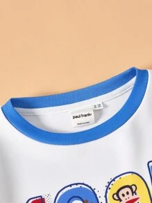 Paul Frank X SHEIN Moletom feminino casual estilo universitário, estampa de desenho animado engraçado, bloco de cores, ombro caído, solto, primavera/outono - Multicolorido - Ver 4
