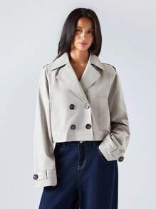 LYSMO 2025 新款极简主义秋季女式风衣，通勤双排扣风衣，适合外出、返校、毕业、街头服饰和斯德哥尔摩风格，适合返校、返校节、教师、机场和旅行，适合女士商务休闲女士 - 綠色 - 查看 4