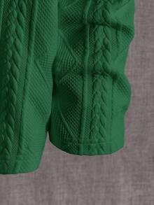 EASEVO تيشيرت رجالي بمقاسات كبيرة، فضفاض، محبوك، بنقشة سنابل القمح المعينية، بياقة دائرية وأكمام طويلة - أخضر - مشاهدة 4