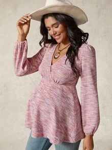 Boho Mama 休闲V领宽松长袖哺乳上衣，适合日常穿着