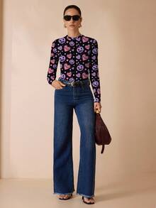 Glamance Sonchs Curiosities Women's Black Long Sleeve Pumpkin Print Tight Fit T-Shirt, Autumn Halloween Shirt Halloween Top Pumpkin Shirt Kawaii Halloween Cute Halloween Shirt Going Out Fall Elegant Top Winter - White - View 4