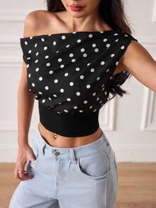 SHEIN PETITE 夏季新款女士波点上衣，Y2K，外出上衣，复古风女士，机场女士