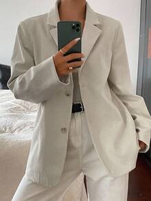 Livesso Women's Solid Color Loose Casual Blazer Business Attire - Beige - View 4
