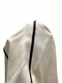 elegante y casual para dama de oficina o maestra, con diseño de alta gama, de color blanco con bloques de color negro, estampado digital, cierre de cremallera, cinturón en la cintura y piernas anchas tipo maxi, con escote en V y cuello halter, en estilo retro de rayas francesas, para primavera/verano. - Albaricoque - Ver 7