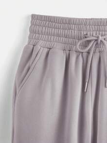 EURMUSE Women's Spring Fashionable Drawstring Solid Grey Sports Cuffs Running Puffy Joggers With Pockets - Beige - View 3